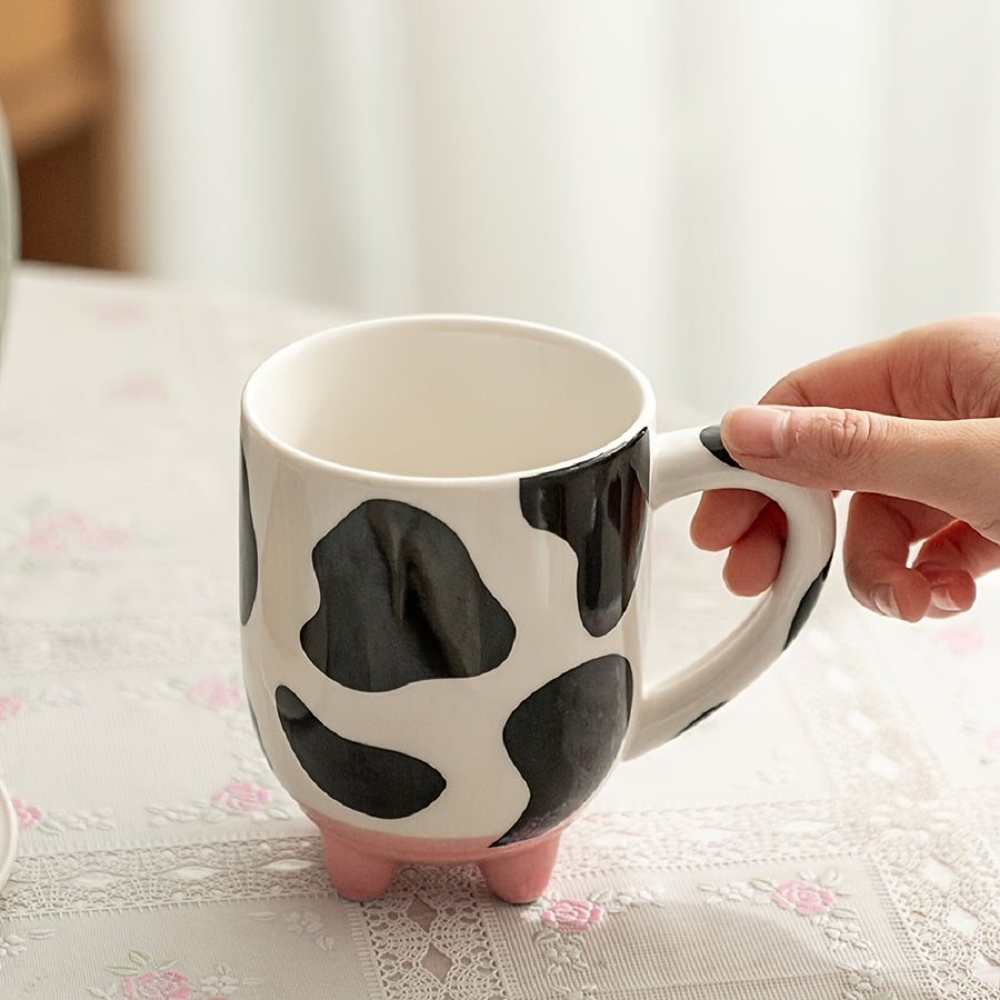 Taza de Cerámica con Diseño de Vaca, 500ML, Reutilizable y Antideslizante