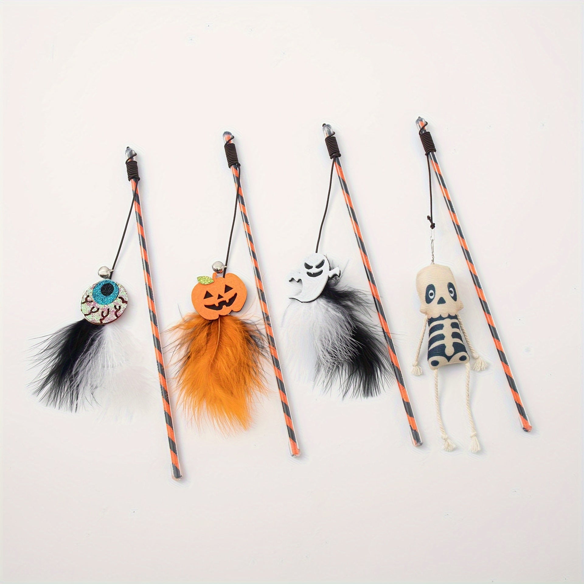Juguete para Gato Halloween: Varitas de Plumas con Calabaza y Fantasmas