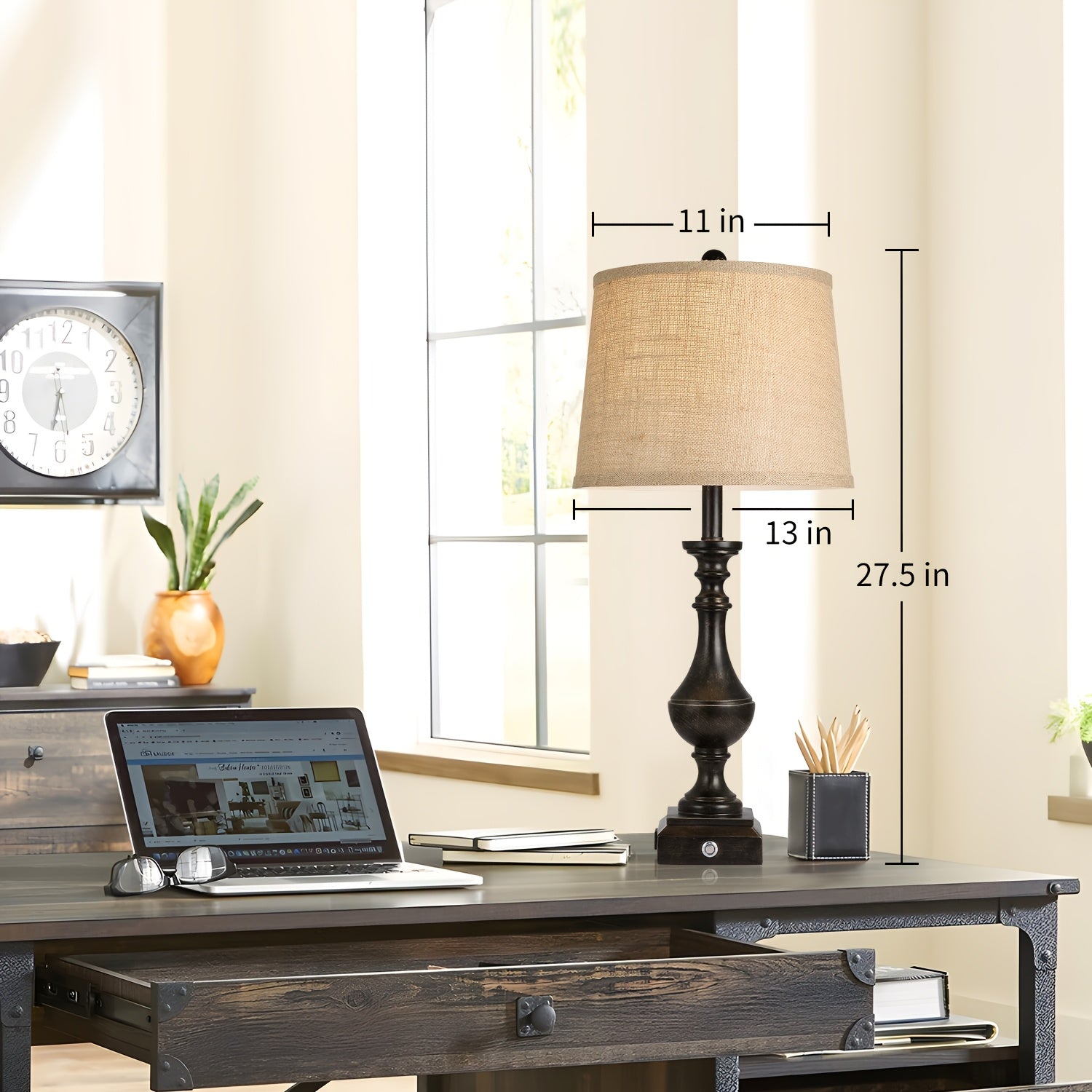 Set de 2 Lámparas de Mesa Rústicas con Carga USB y Tipo-C