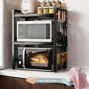 Estantería Extensible de Microondas con Ganchos y Toalleros
