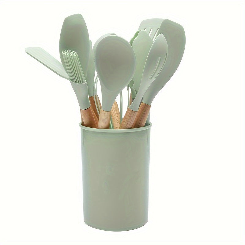 Set de Utensilios de Cocina de Silicona con Mango de Madera