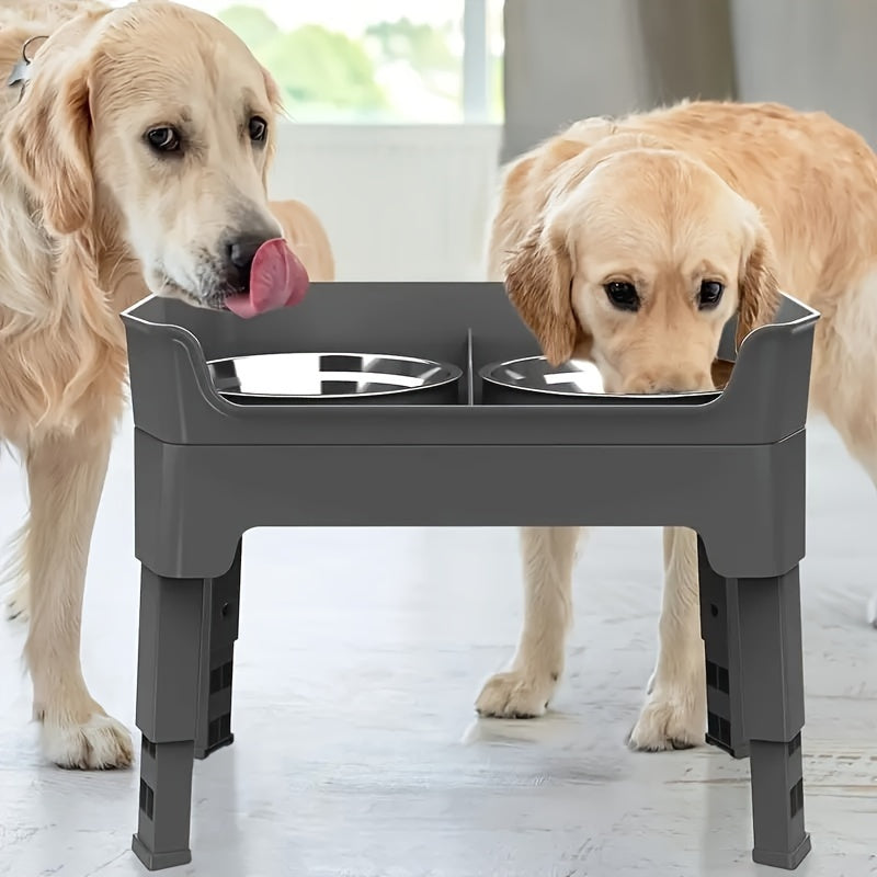 Comedero Elevado Ajustable 4 en 1 para Perros con Platos Acero Inoxidable