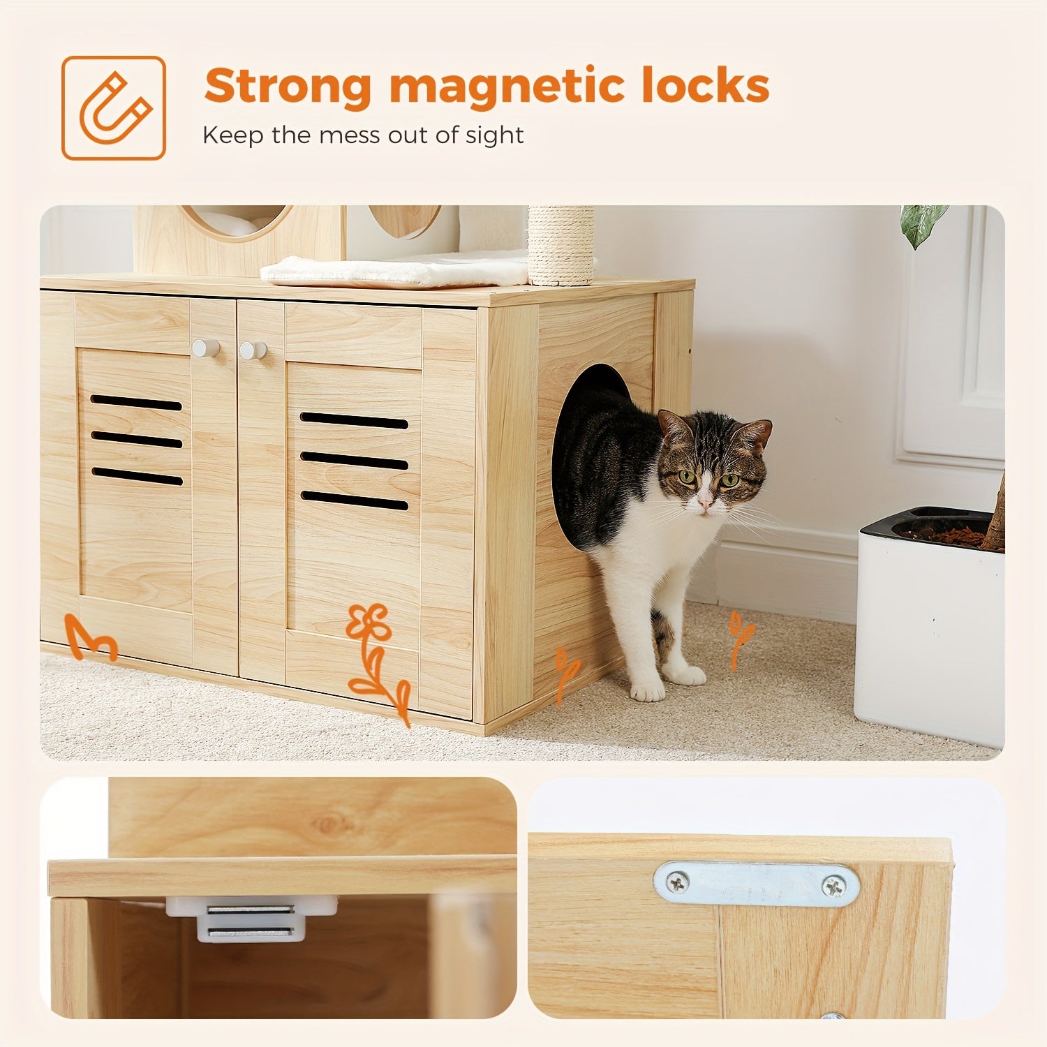 Árbol Rascador de Madera para Gatos con Caja de Arena y Hamaca