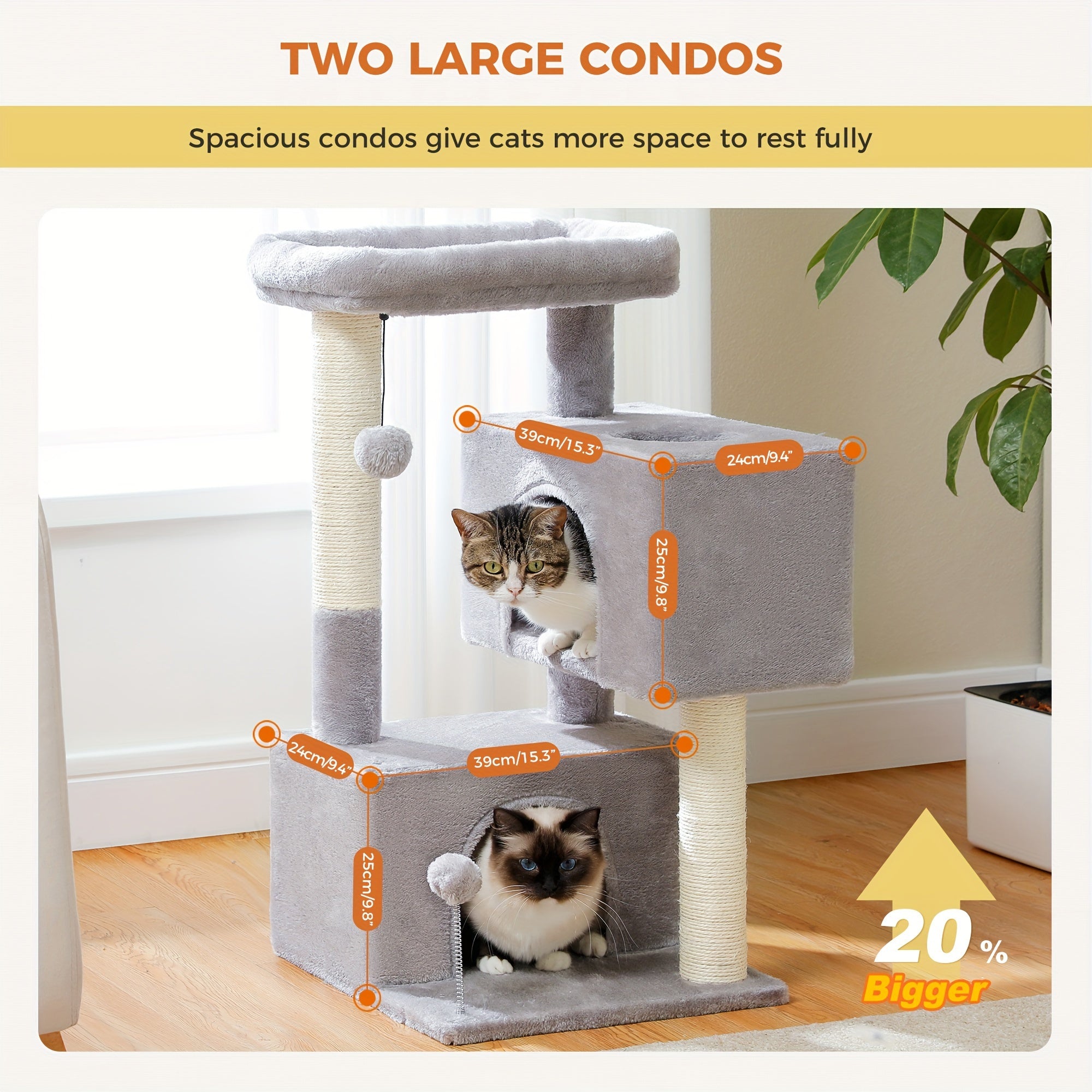 Árbol para Gatos con Dos Condominios Grandes, 3 Colores