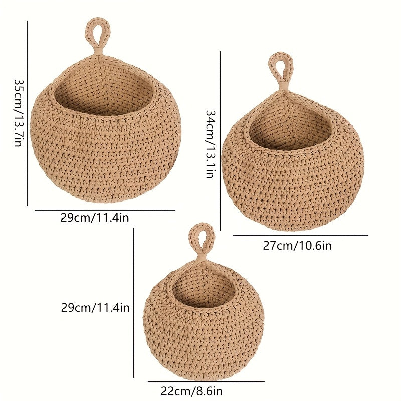 Set de 3 Cestas de Almacenaje Tejidas a Mano, Estilo Bohemio