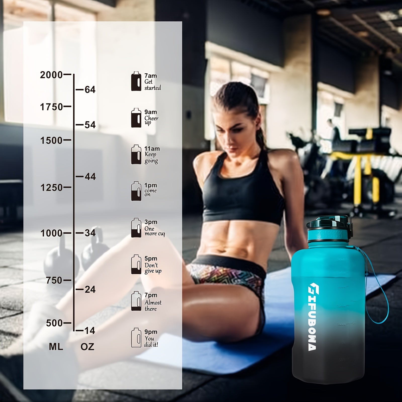 Botella de Agua Grande 2.2L con Asa, Libre de BPA para Fitness