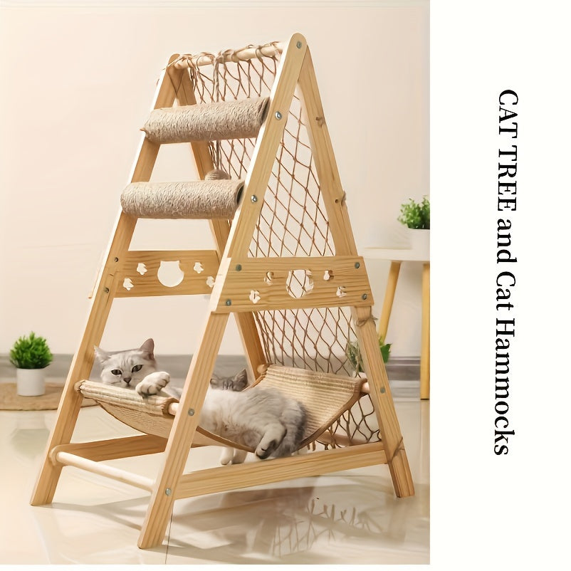 Árbol Rascador Deluxe para Gatos 6 en 1 con Diseño de Madera Real