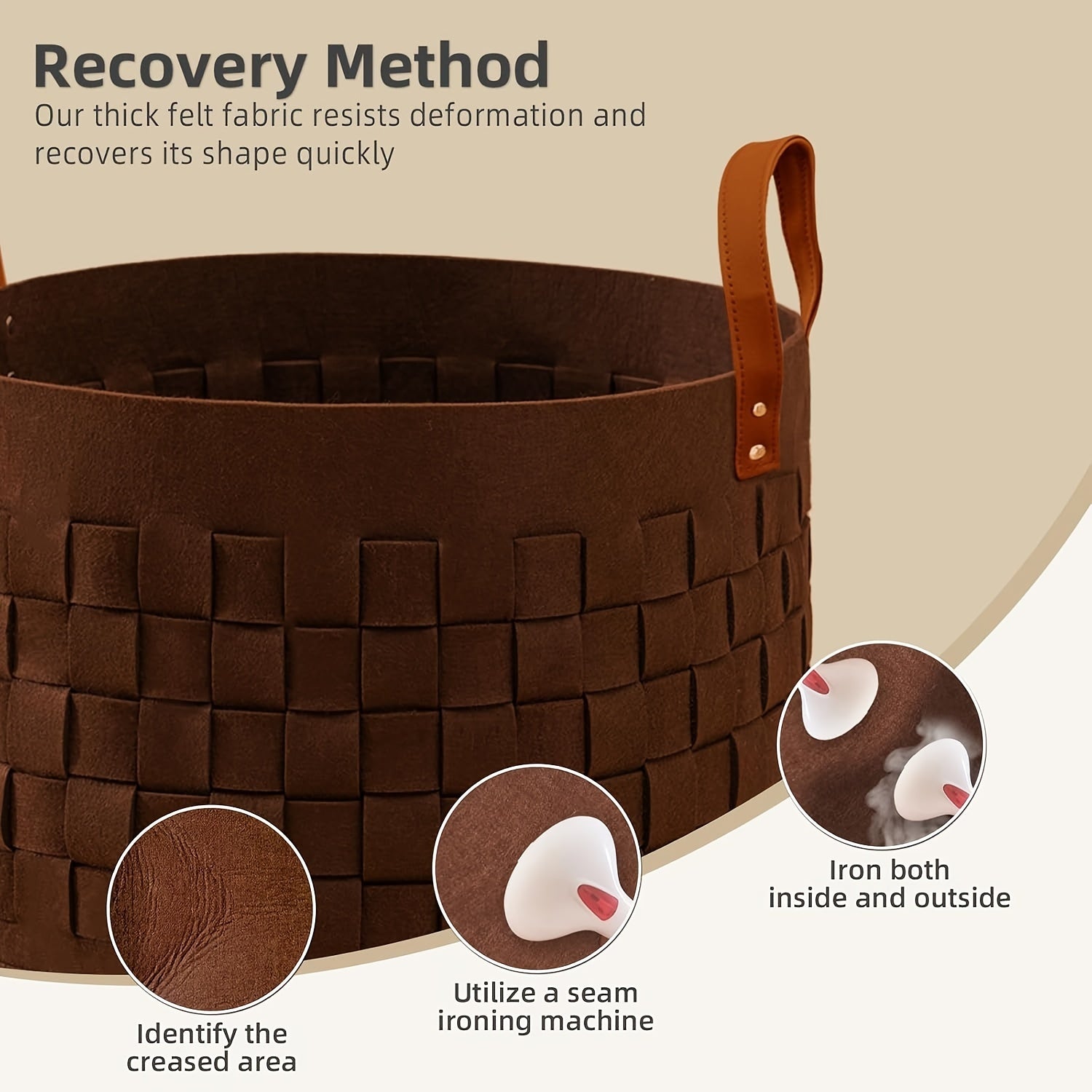 Cesto de Lavandería Grande de Fieltro con Asas de Piel Sintética