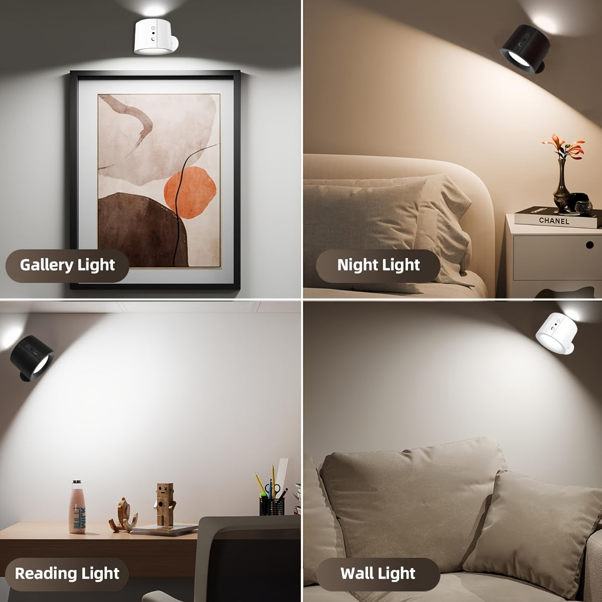 Luz de pared inteligente, control táctil y remoto, recargable