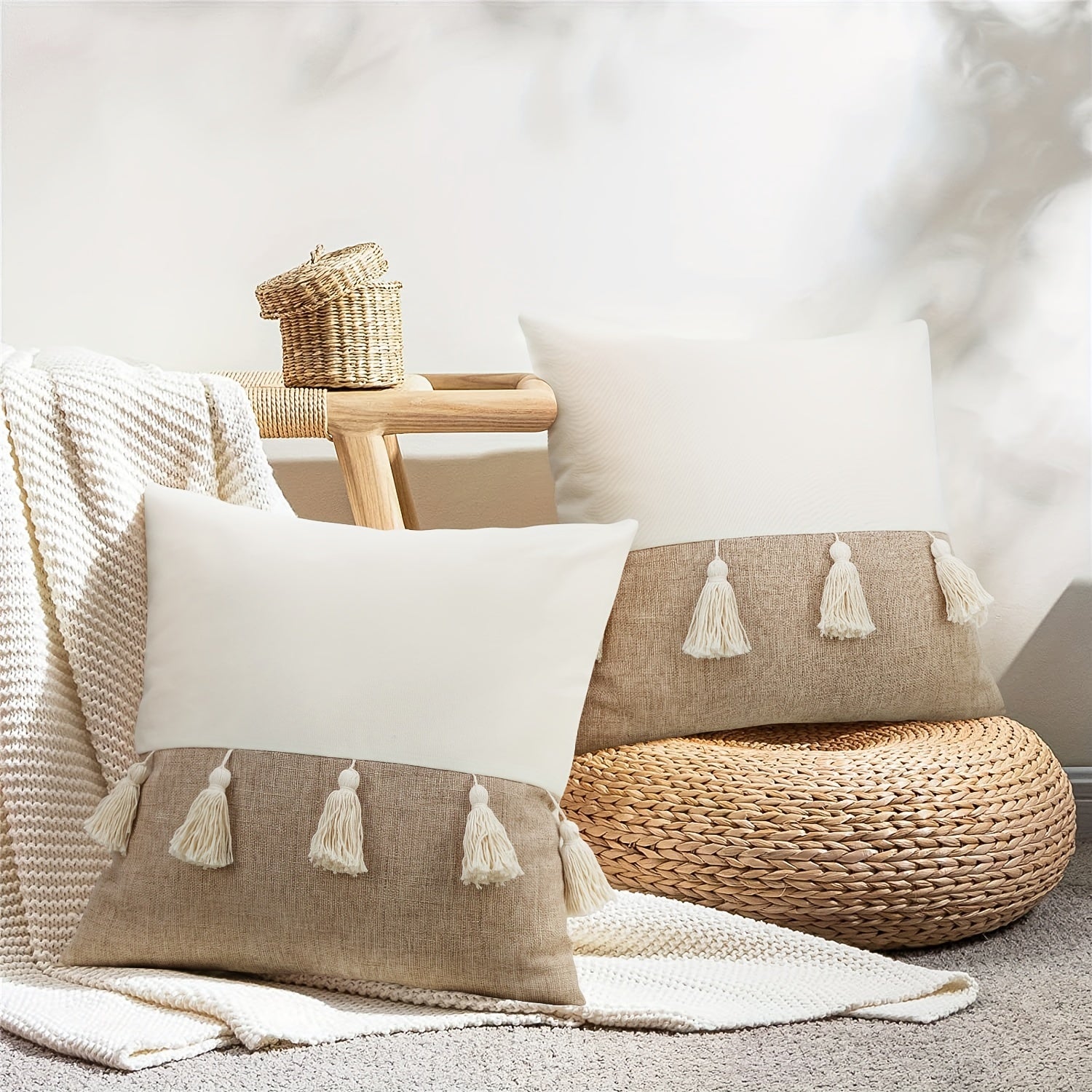 Funda Cojín Bohemio con Borlas de Poliéster