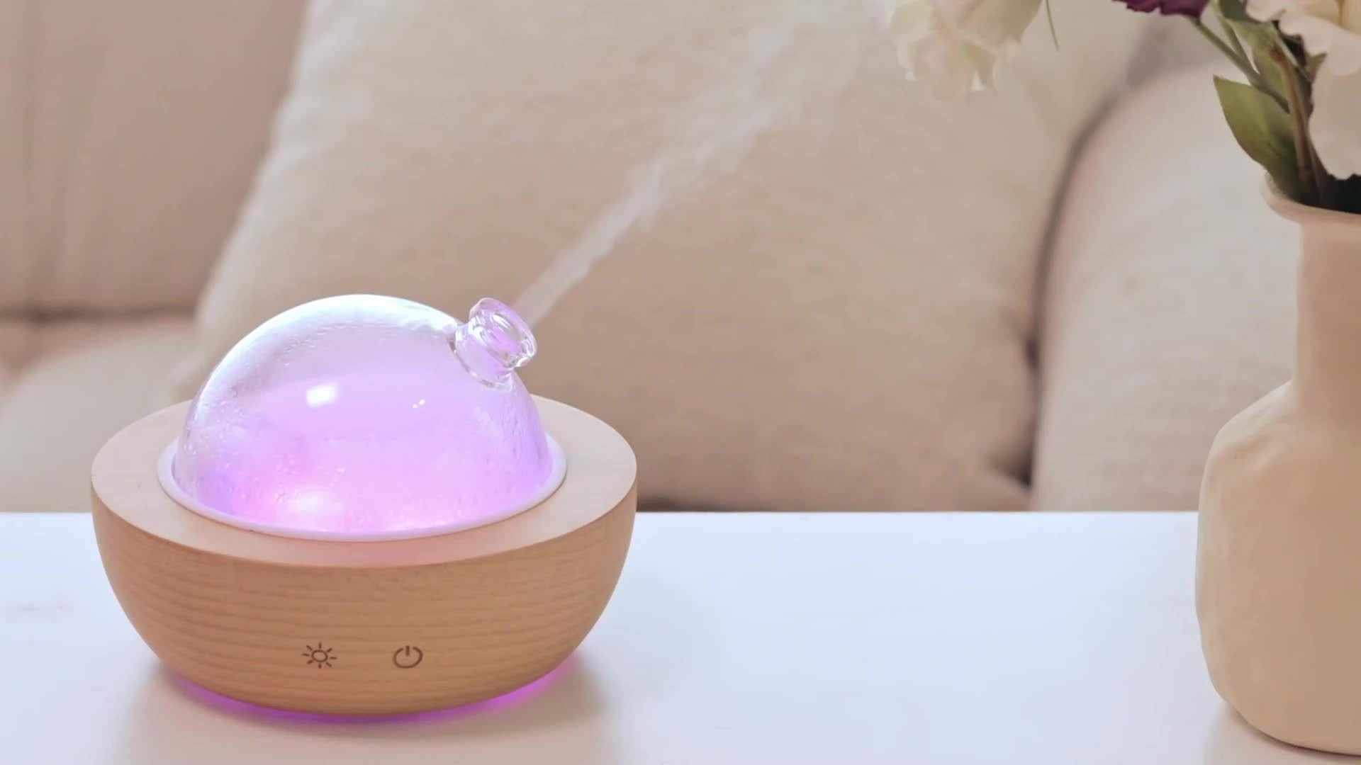 Difusor de Aceites Esenciales de Vidrio con Base de Madera