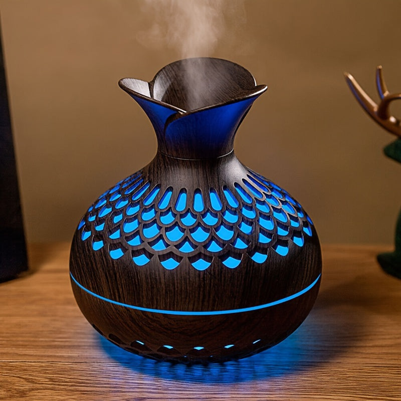 Difusor de Aromas de Madera Oscura con LED y Humidificador USB