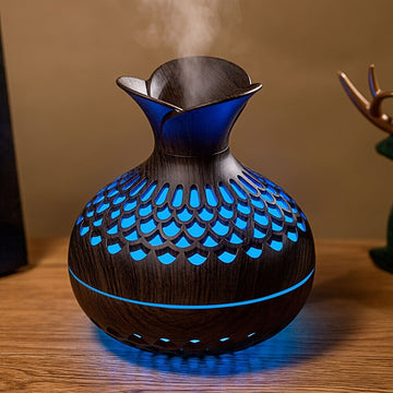 Difusor de Aromas de Madera Oscura con LED y Humidificador USB