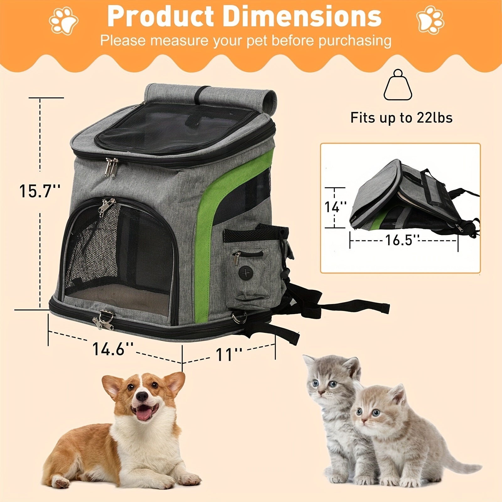 Mochila Transportín para Mascotas Pequeñas y Medianas