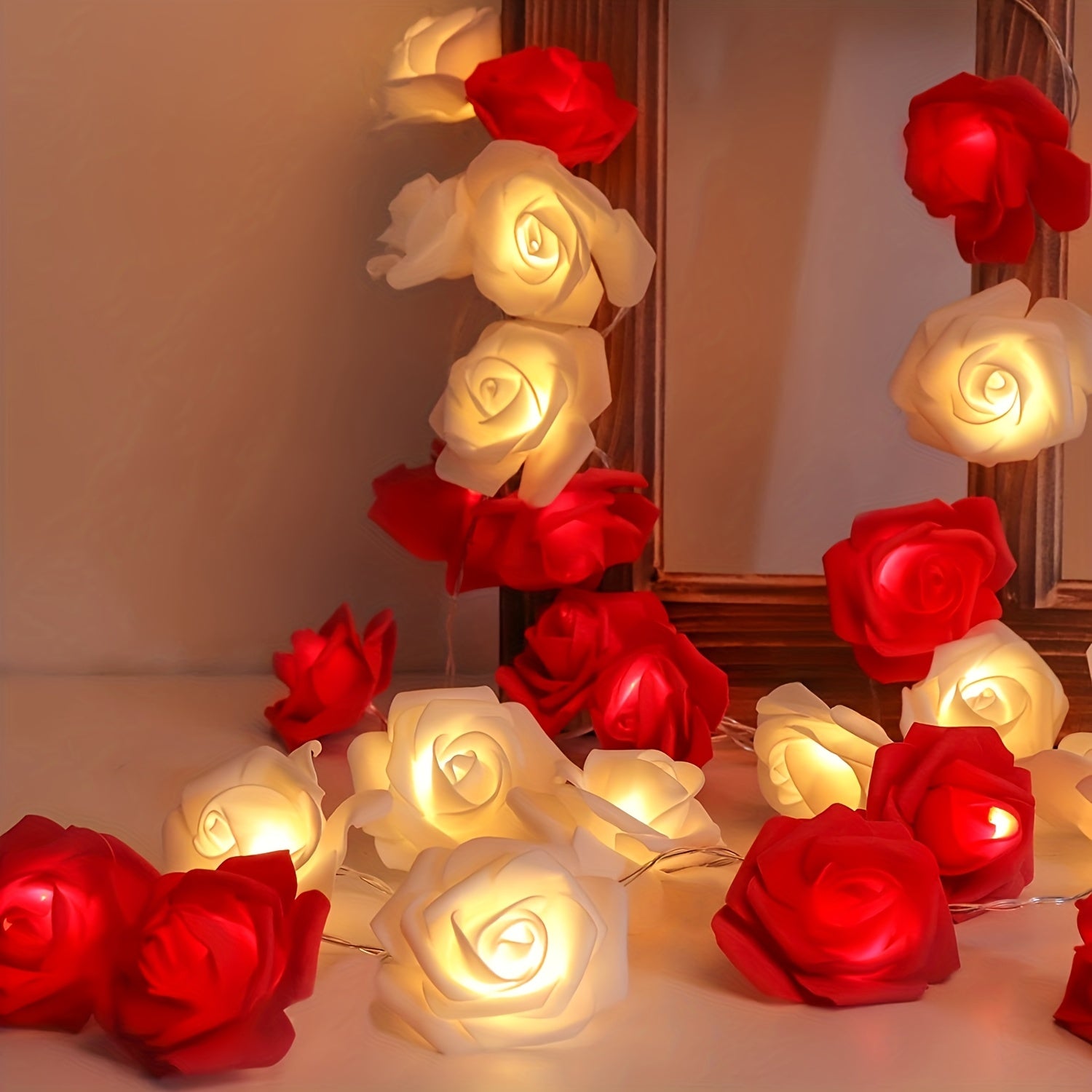 Guirnalda de Luces LED de Rosas Rojas y Blancas para Decoración