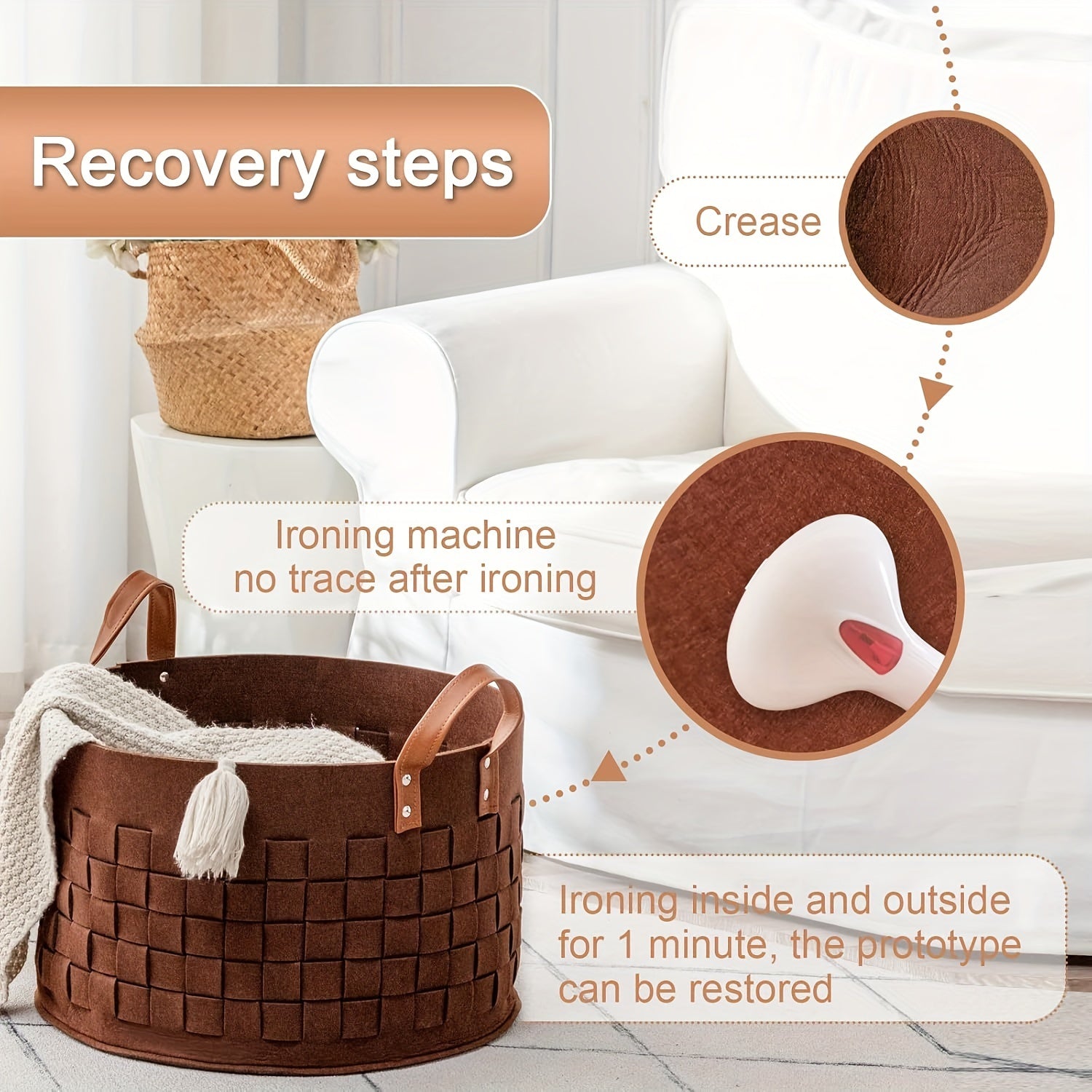 Cesto de Lavandería Grande de Fieltro con Asas de Piel Sintética