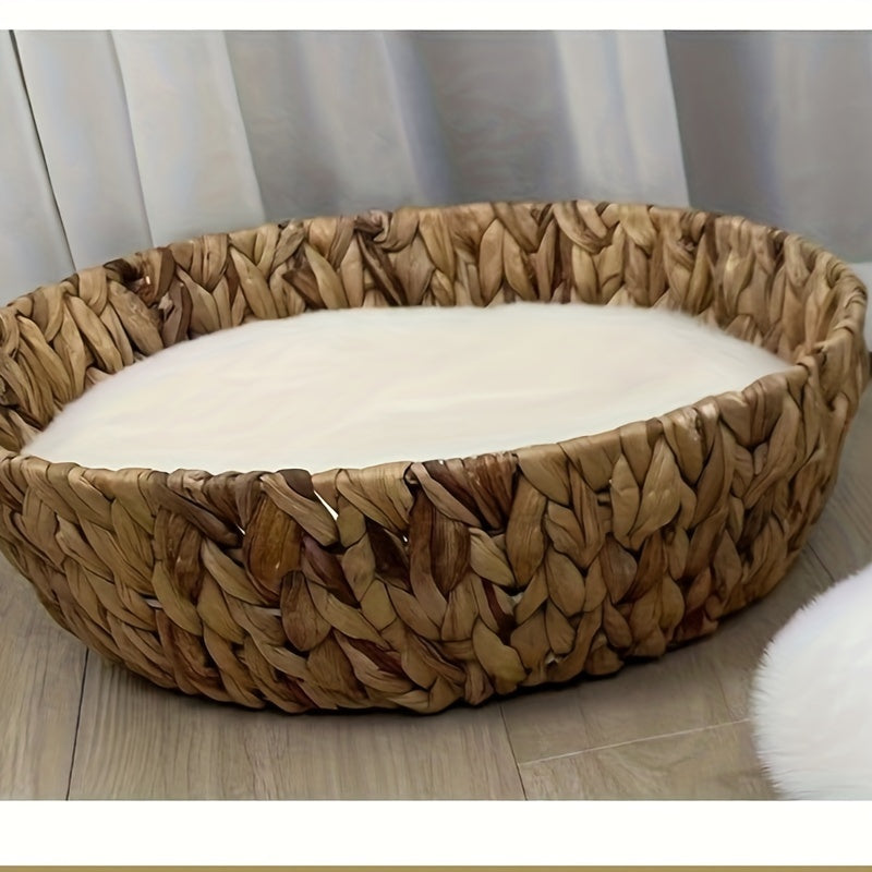 Cama Redonda de Piel Sintética para Mascotas - Beige o Blanca