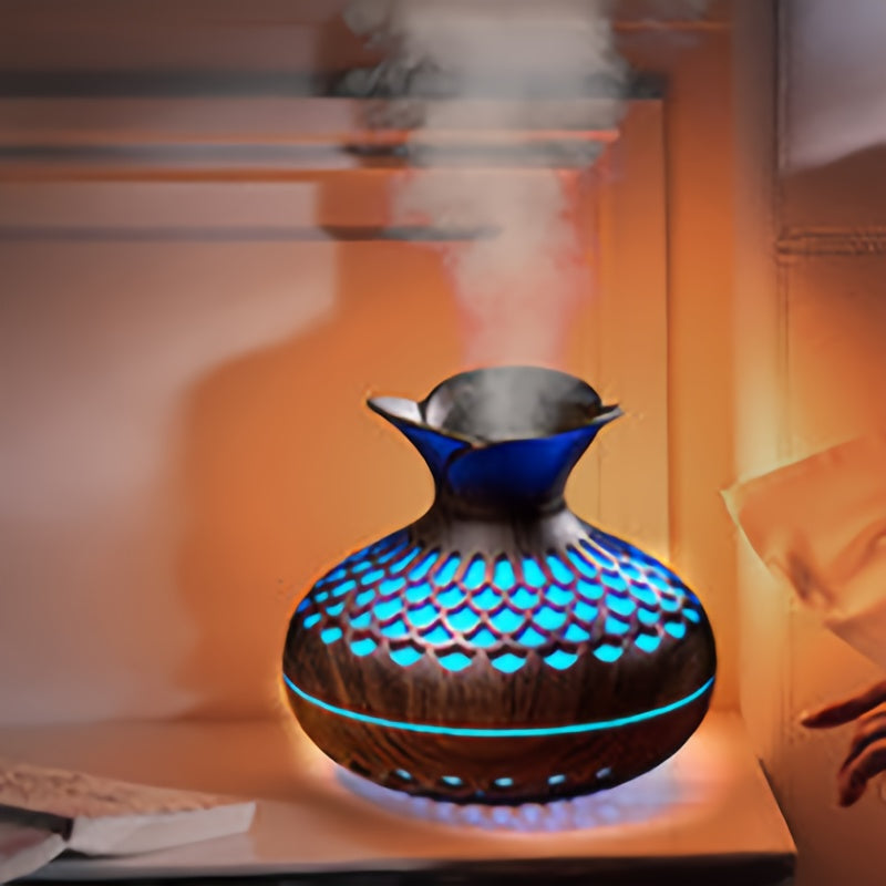 Difusor de Aromas de Madera Oscura con LED y Humidificador USB