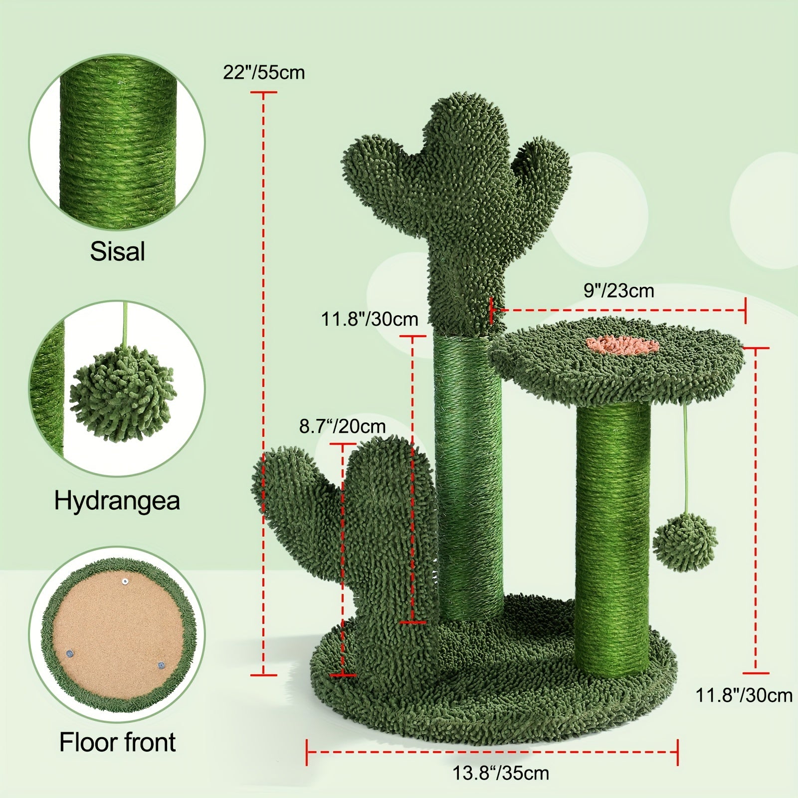 Árbol Rascador Cactus para Gatos con Juguete Colgante