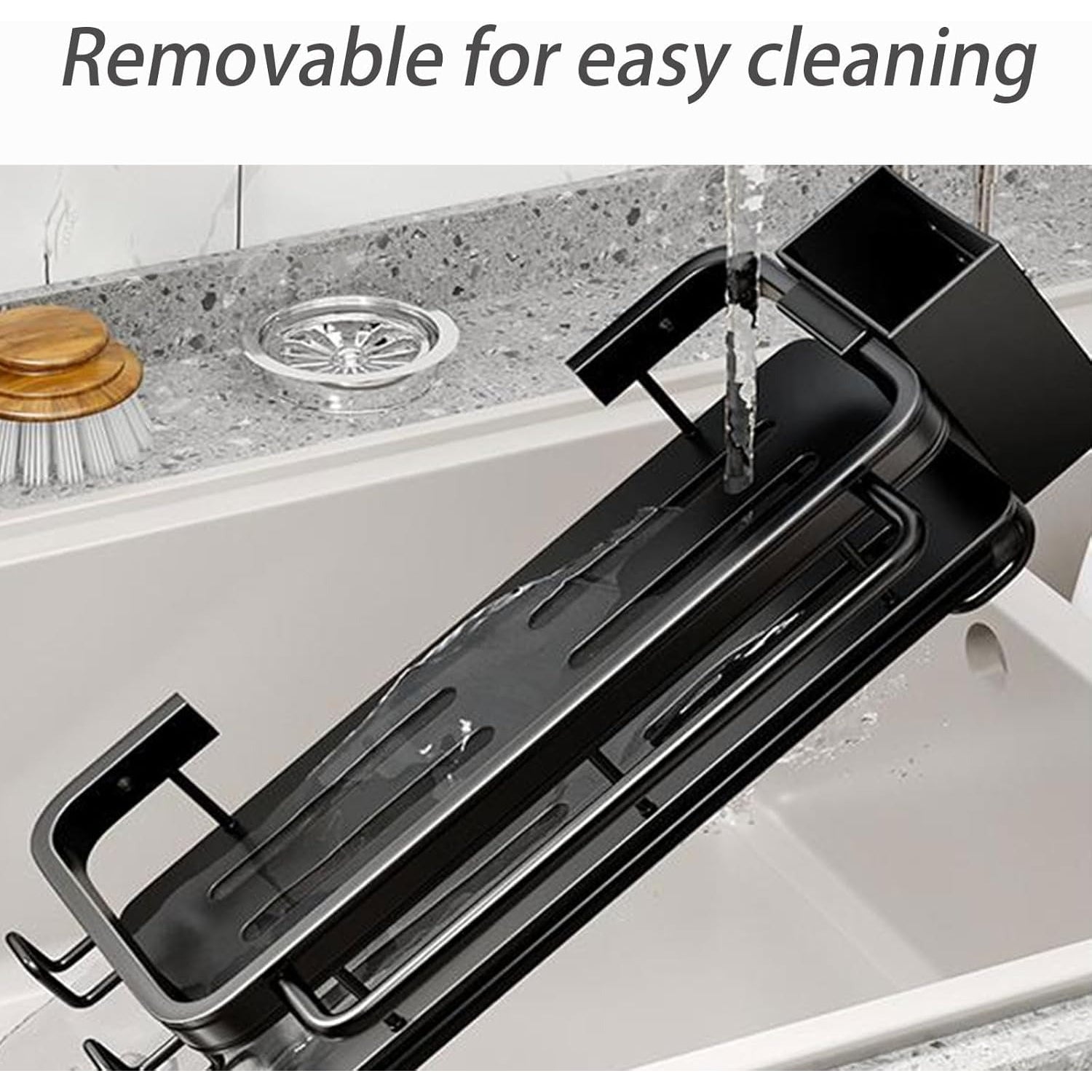 Organizador Metálico Bajo Fregadero con Estante Ajustable y Ganchos