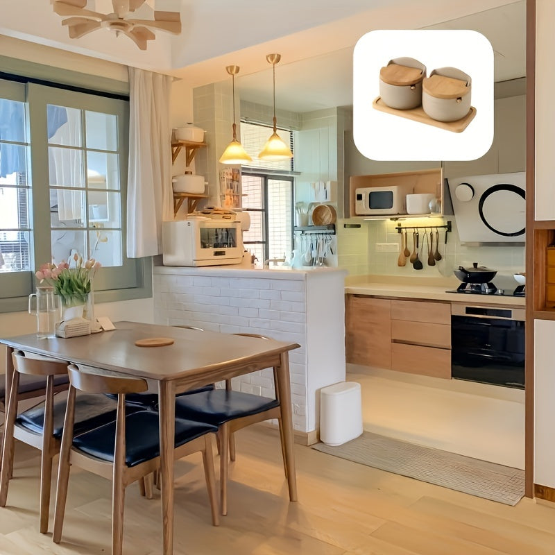 Set de Tarros de Cerámica con Tapa de Bambú para Condimentos