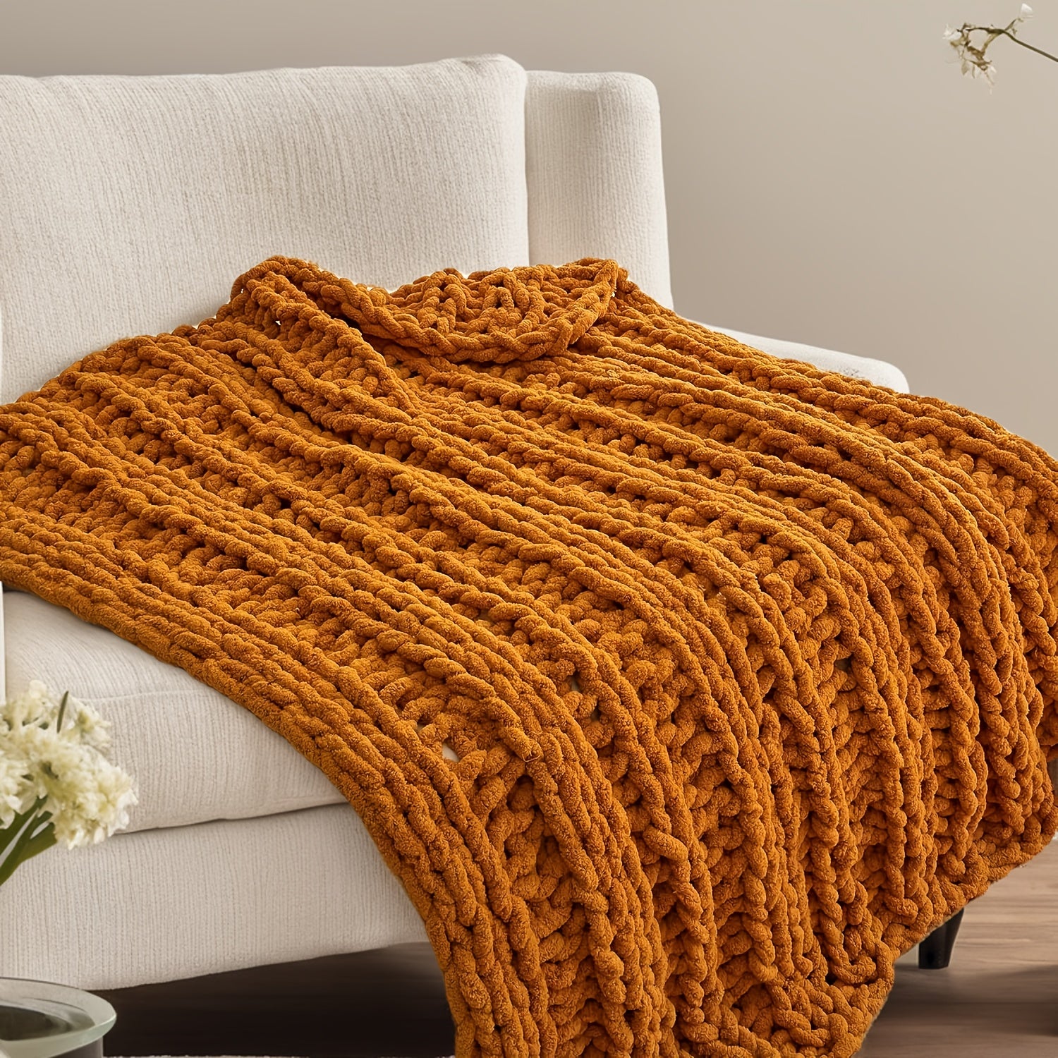 Manta Tejida a Mano de Chenilla Suave y Confortable