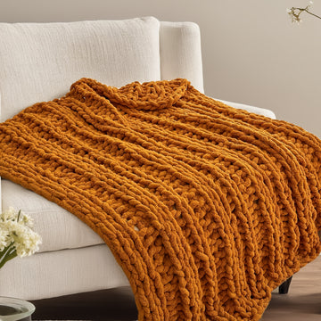 Manta Tejida a Mano de Chenilla Suave y Confortable