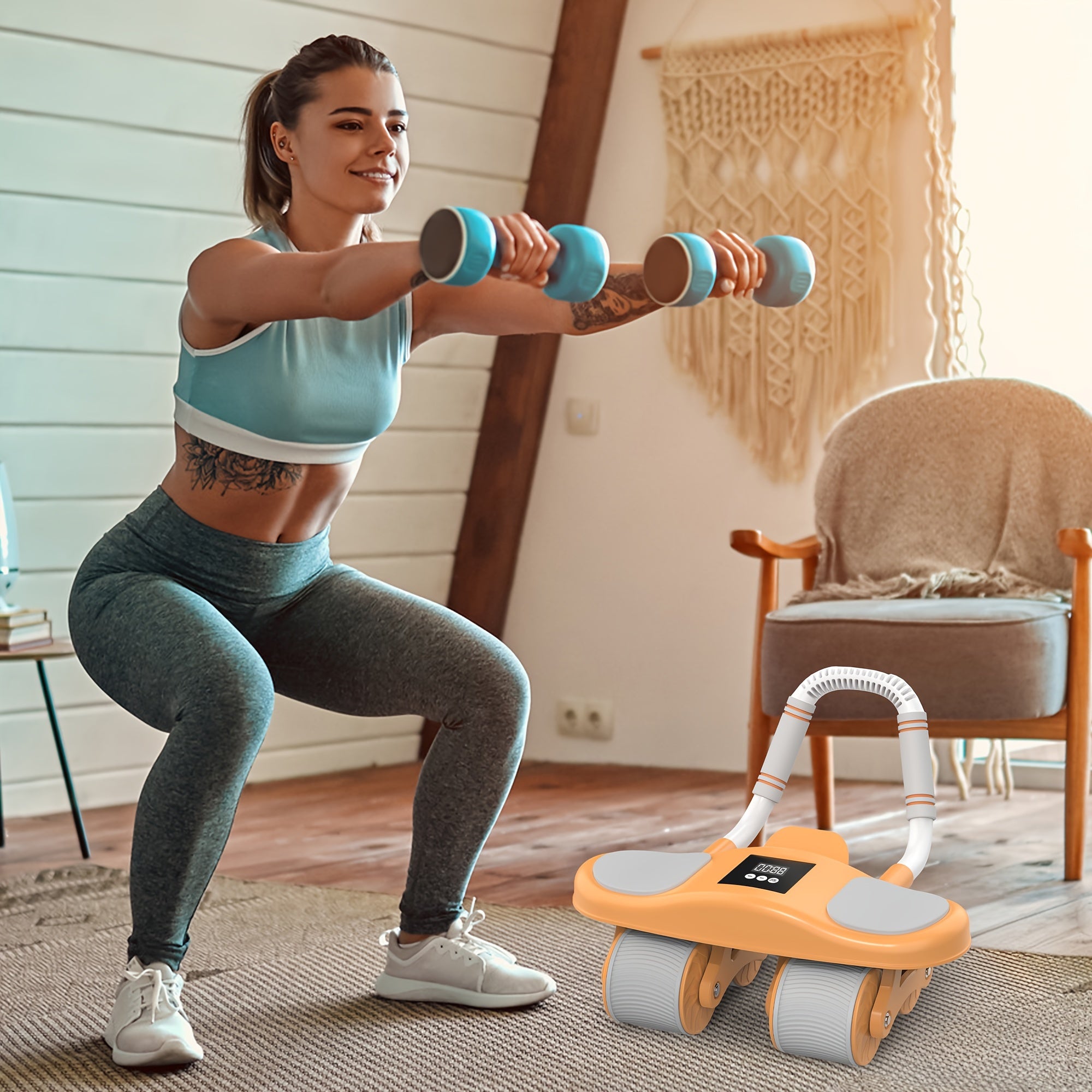 Rueda Abdominal con Soporte de Codos y Rebote Automático