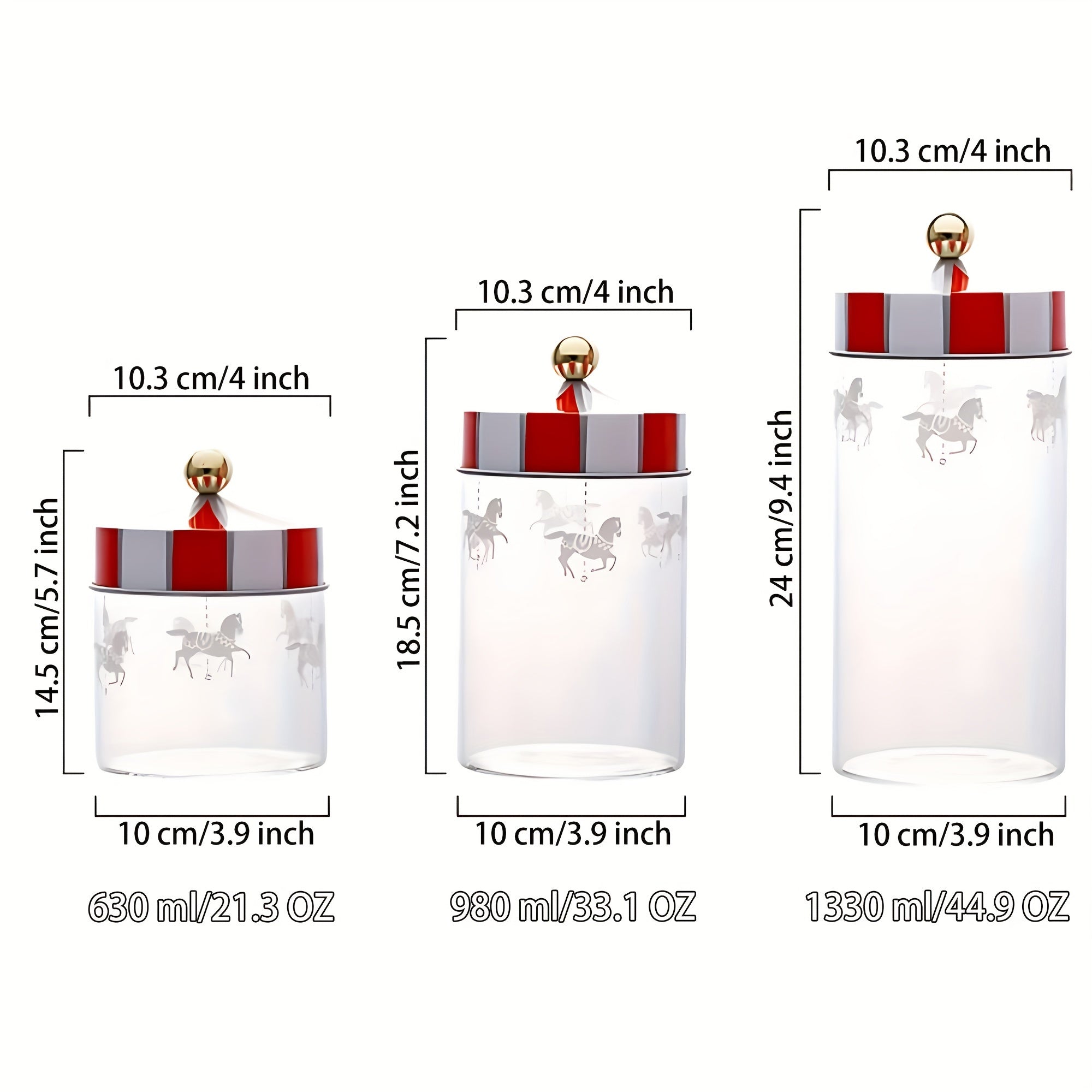 Tarro de Cristal Hermético para Alimentos, 3 Tamaños