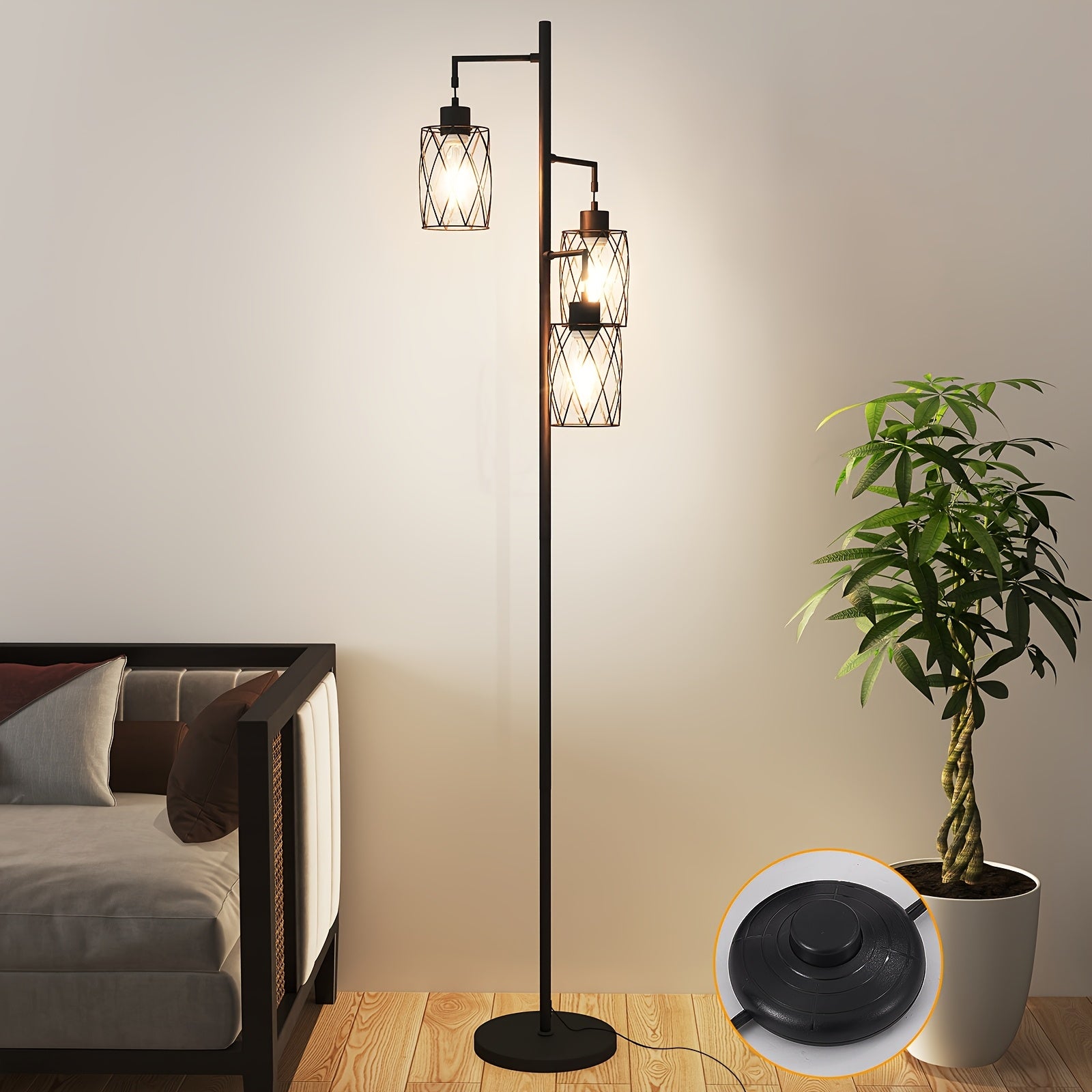 Lámpara de Pie Moderna con Pantalla de Vidrio y Interruptor de Pie