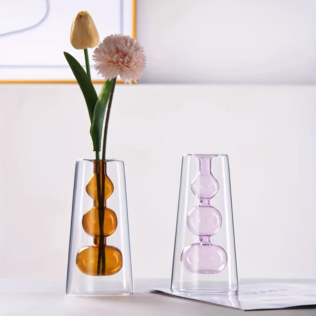 Jarrón de Vidrio Doble Estilo Nórdico Moderno para Aromaterapia y Flores
