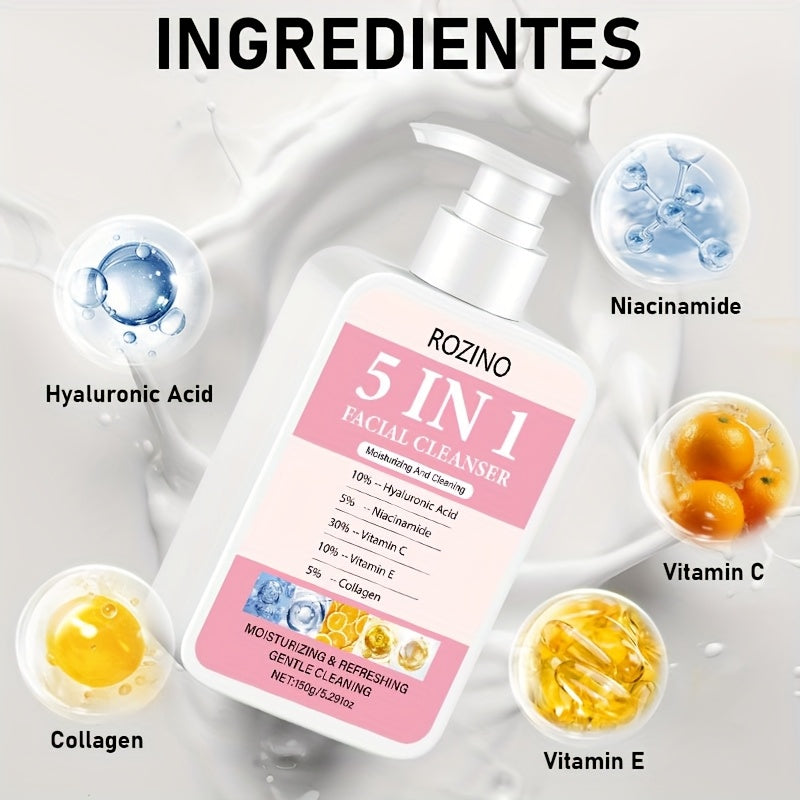 Limpiador Facial 5 en 1 ROZINO, 150g - Hidratante y Refrescante