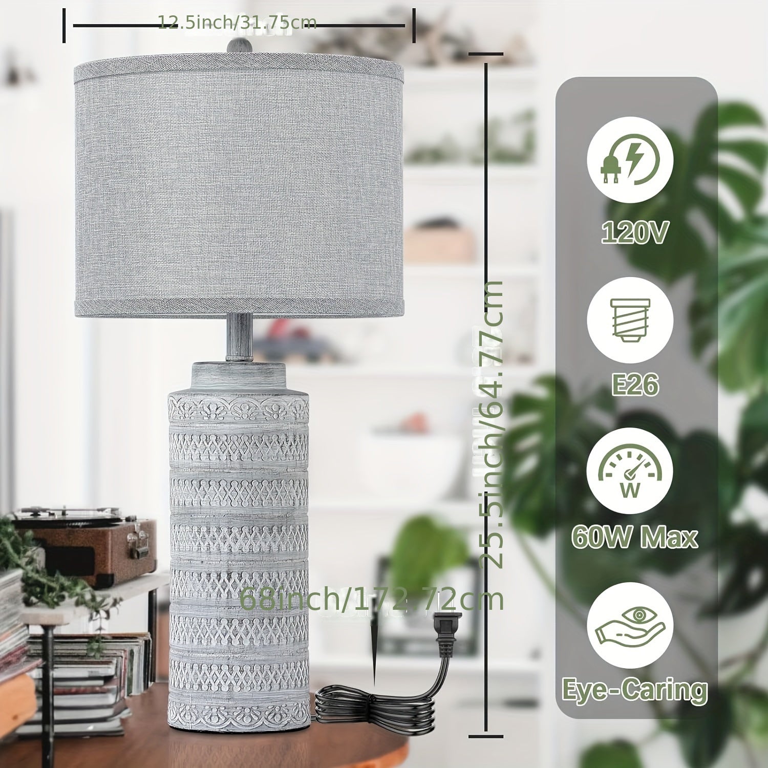 Set de 2 Pantallas de Mesa Cerámicas con Pantalla de Tela Gris