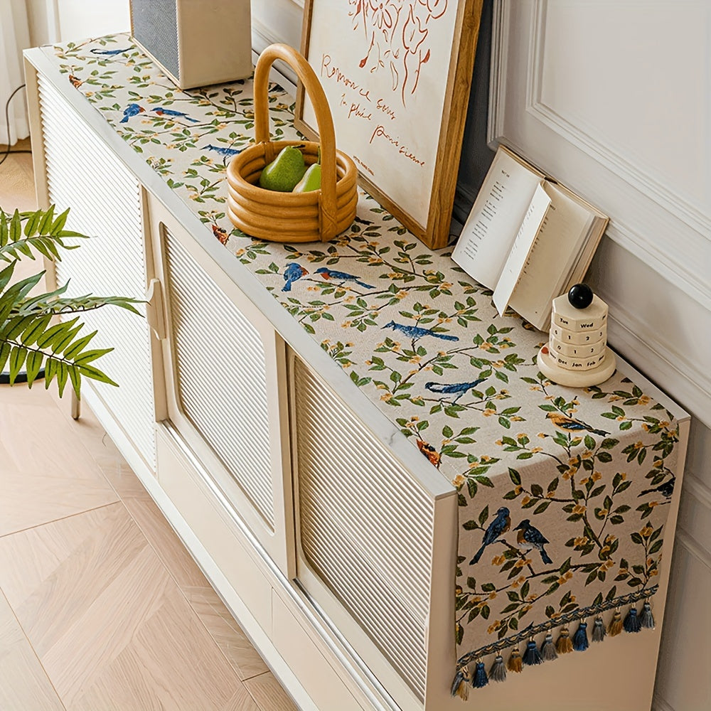 Camino de Mesa Jacquard Floral Vintage con Flecos, 100% Poliéster