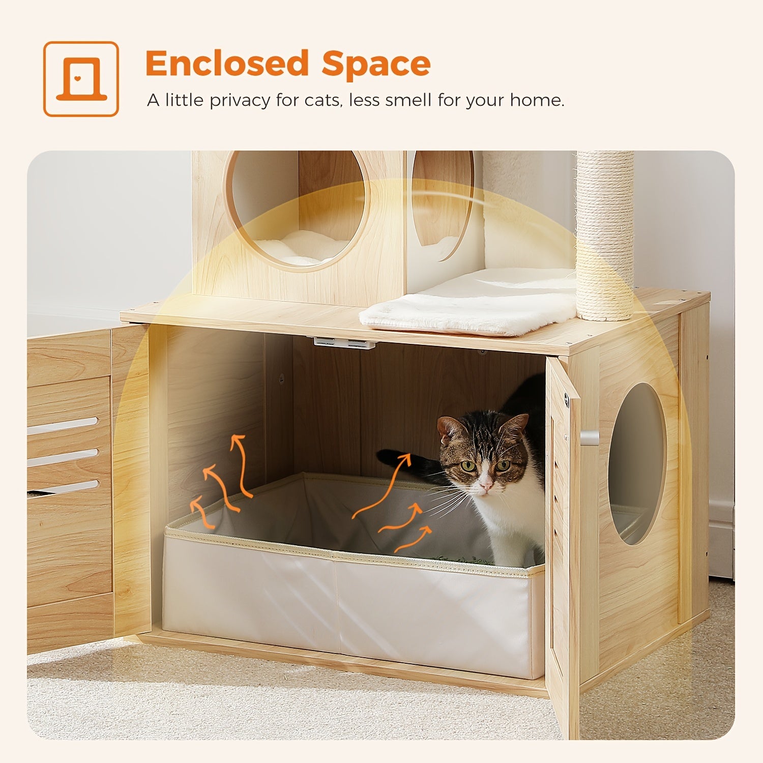 Árbol Rascador de Madera para Gatos con Caja de Arena y Hamaca