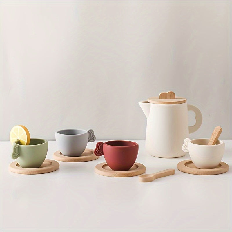 Set de Té de Silicona para Niños 3+ con Tetera y Tazas de Madera