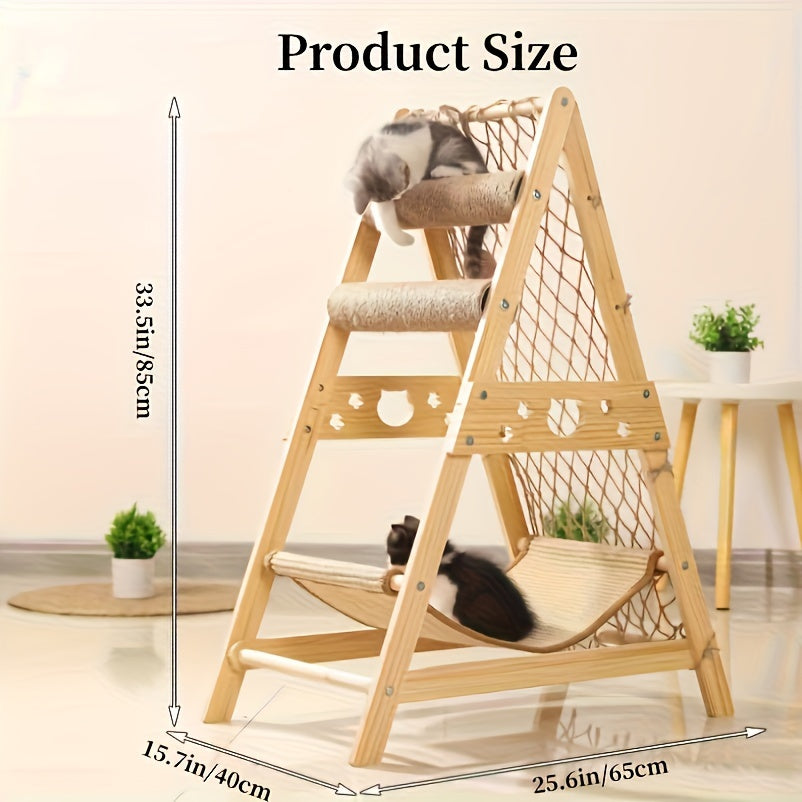 Árbol Rascador Deluxe para Gatos 6 en 1 con Diseño de Madera Real