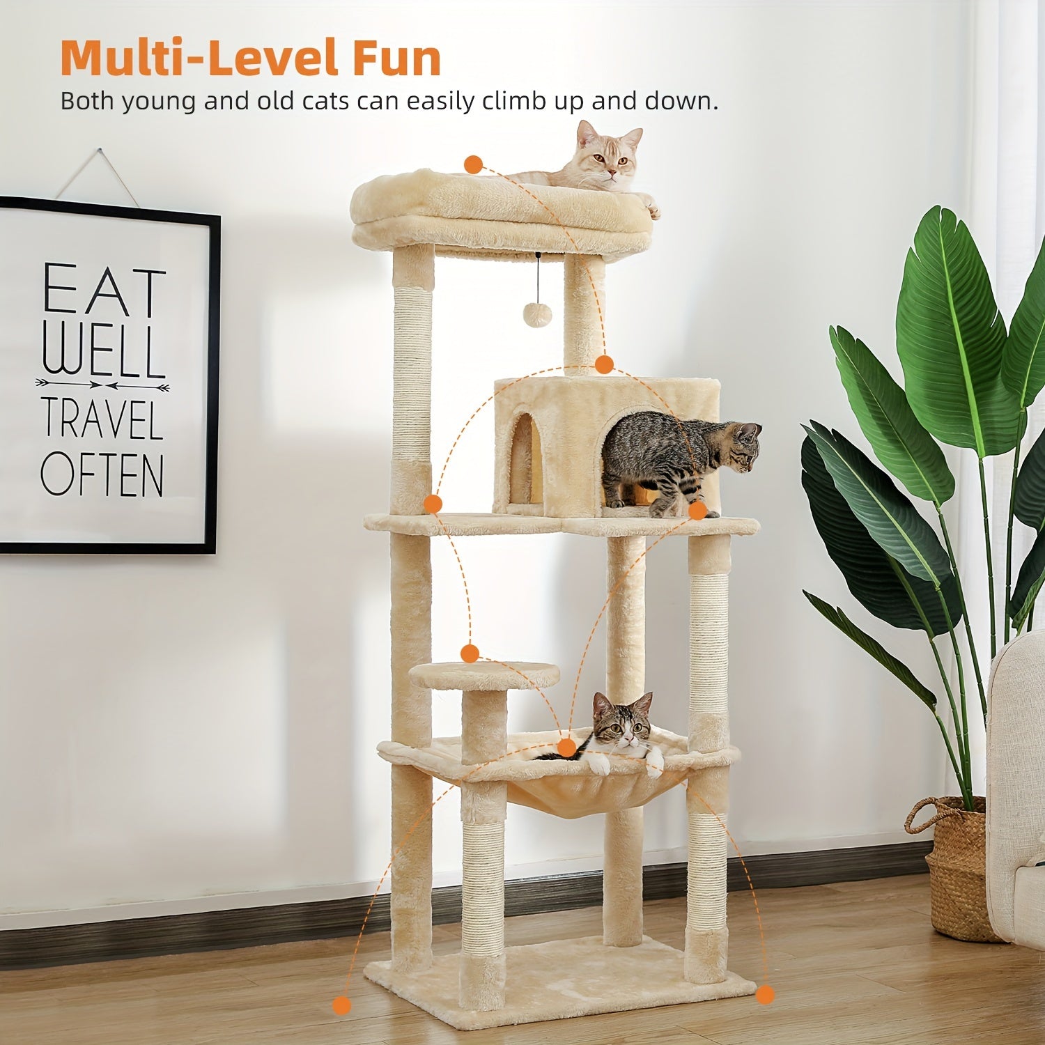 Árbol para Gatos de Interior con Hamaca y Rascadores de Sisal