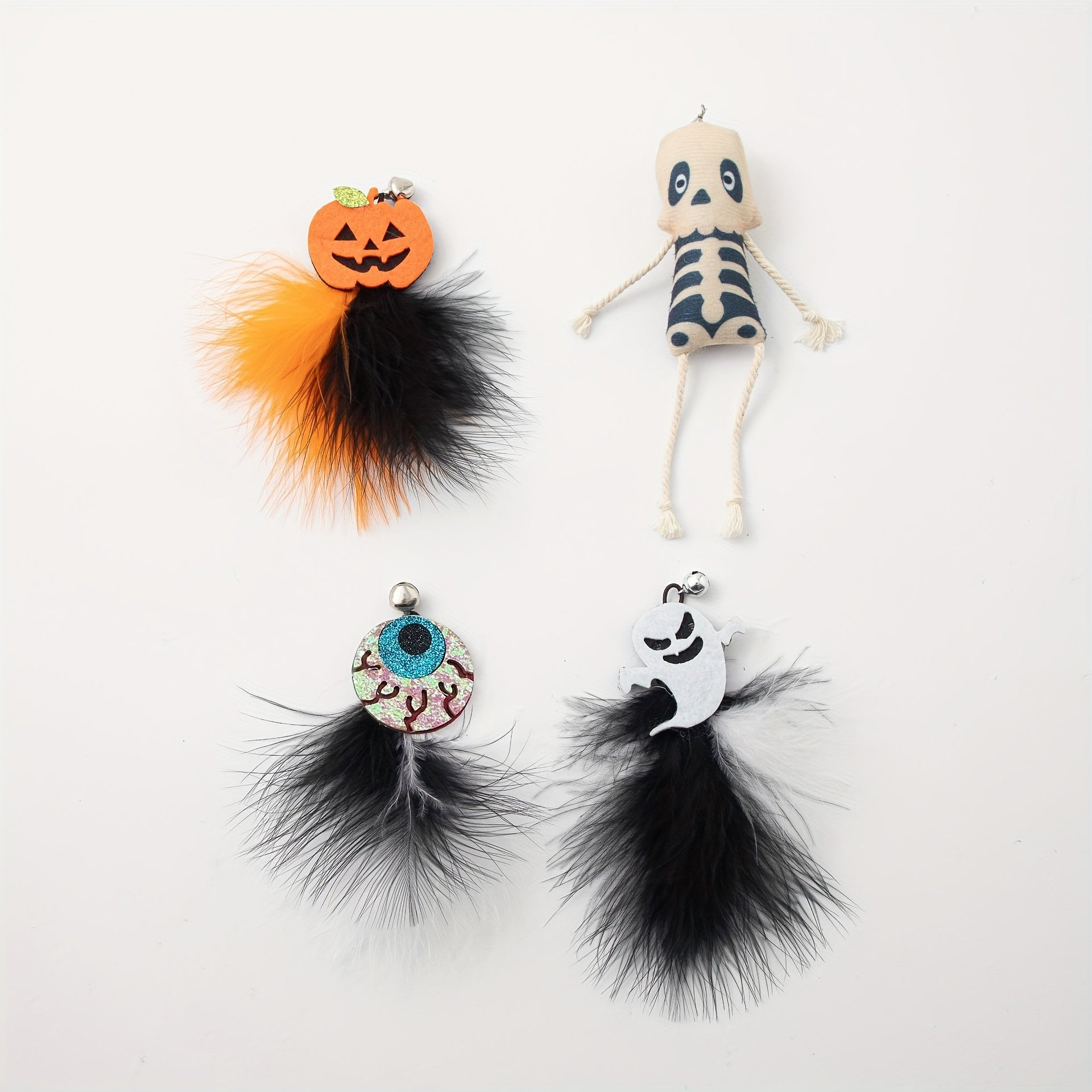 Juguete para Gato Halloween: Varitas de Plumas con Calabaza y Fantasmas