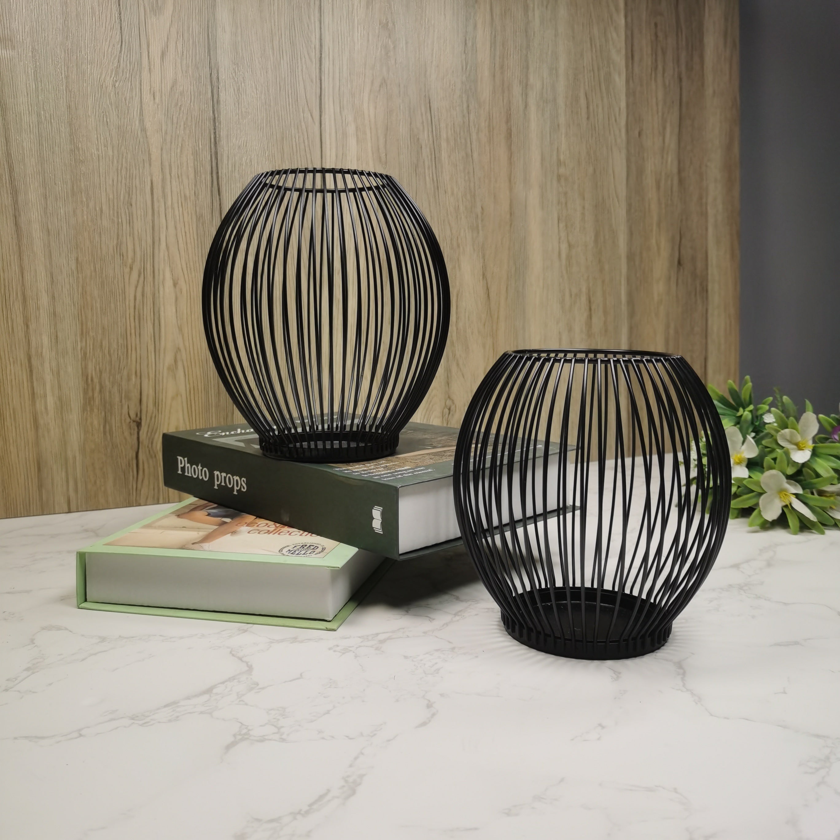 Set de 2 Faroles Nórdicos de Hierro para Decoración de Ambientes