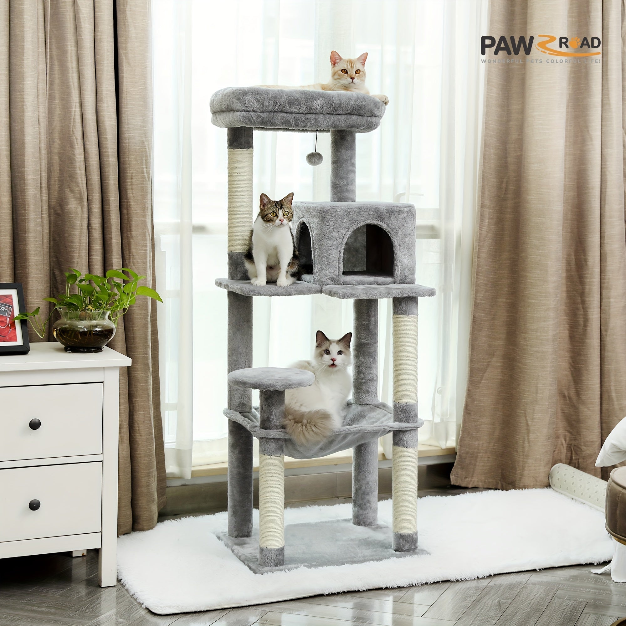 Árbol para Gatos de Interior con Hamaca y Rascadores de Sisal