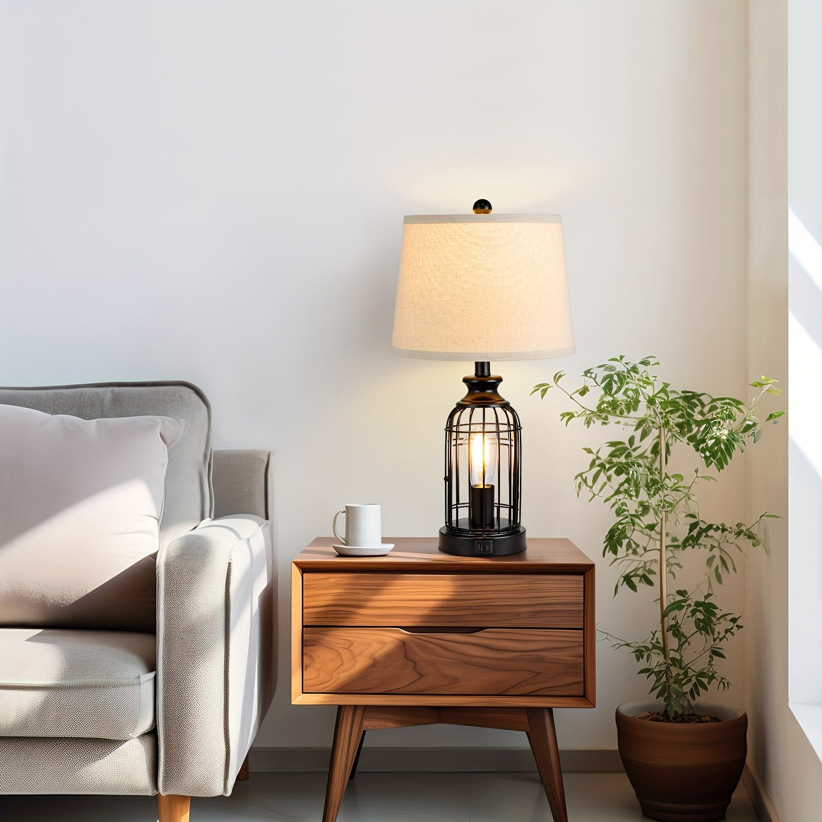 Set de 2 Lámparas de Mesa Rústicas con 4 Bombillas LED y Control Táctil