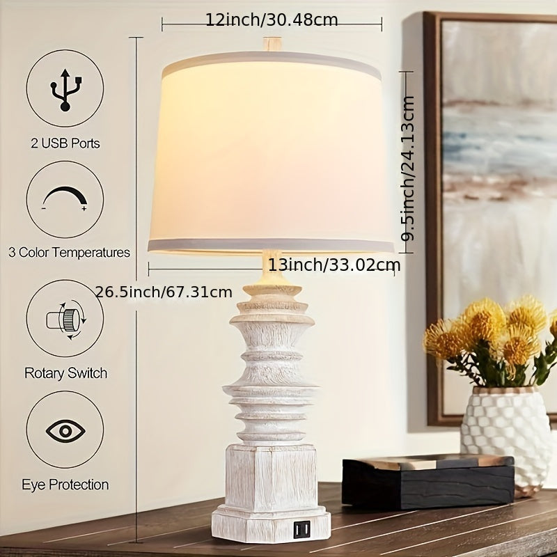 Lámparas de Mesa con Puertos USB y Pantallas de Tela Blanca