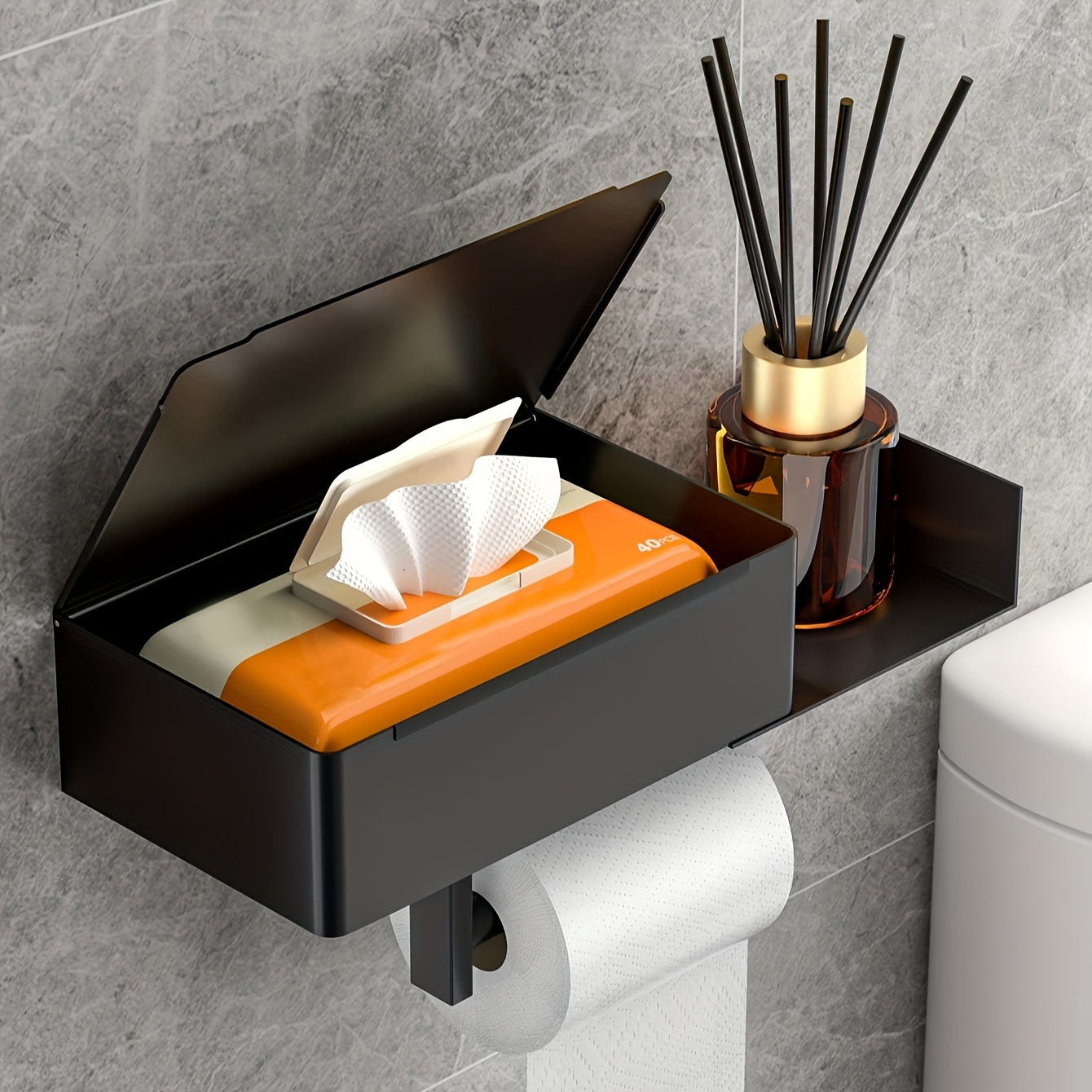 Portarrollos de Papel Higiénico con Caja para Toallitas, Montaje en Pared