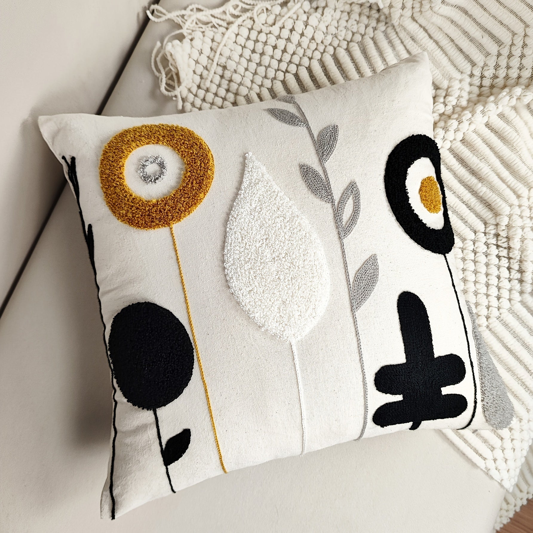 Funda de Cojín Boho Chic 18x18, Diseño Geométrico Abstracto