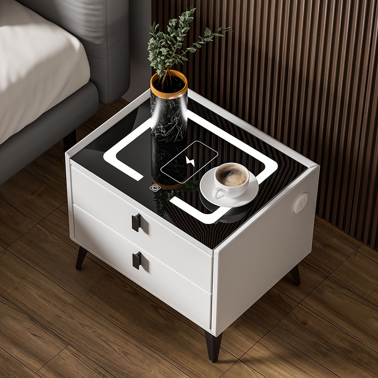 Mesita de Noche Inteligente con Carga Inalámbrica y Luz Regulable