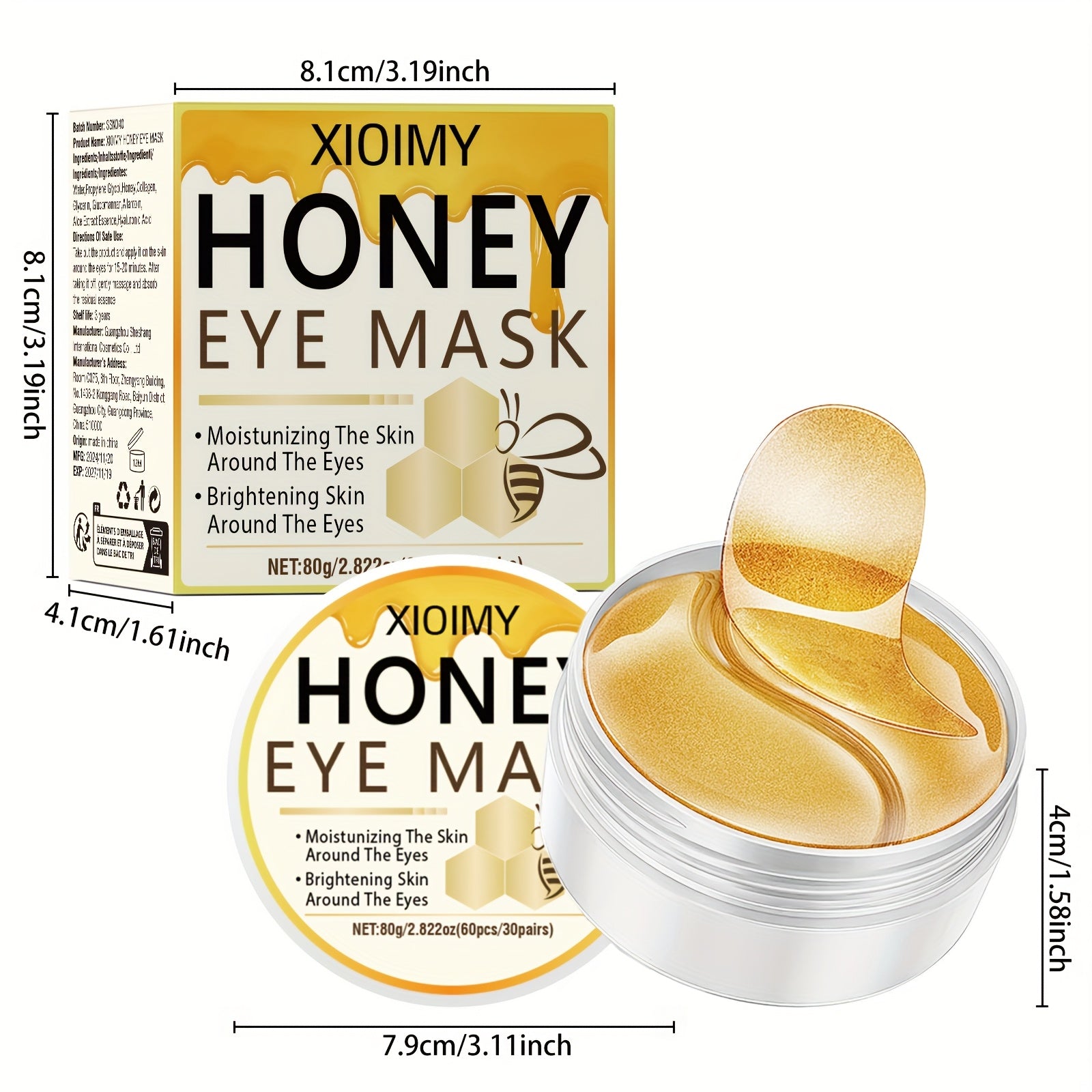 Mascarilla de Ojos con Miel, Colágeno y Aloe Vera - 60 Piezas