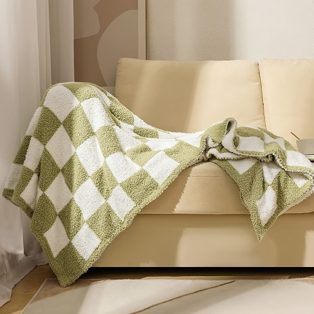 Manta Cuadros de Microfibra Suave para Cama Queen, Rosa