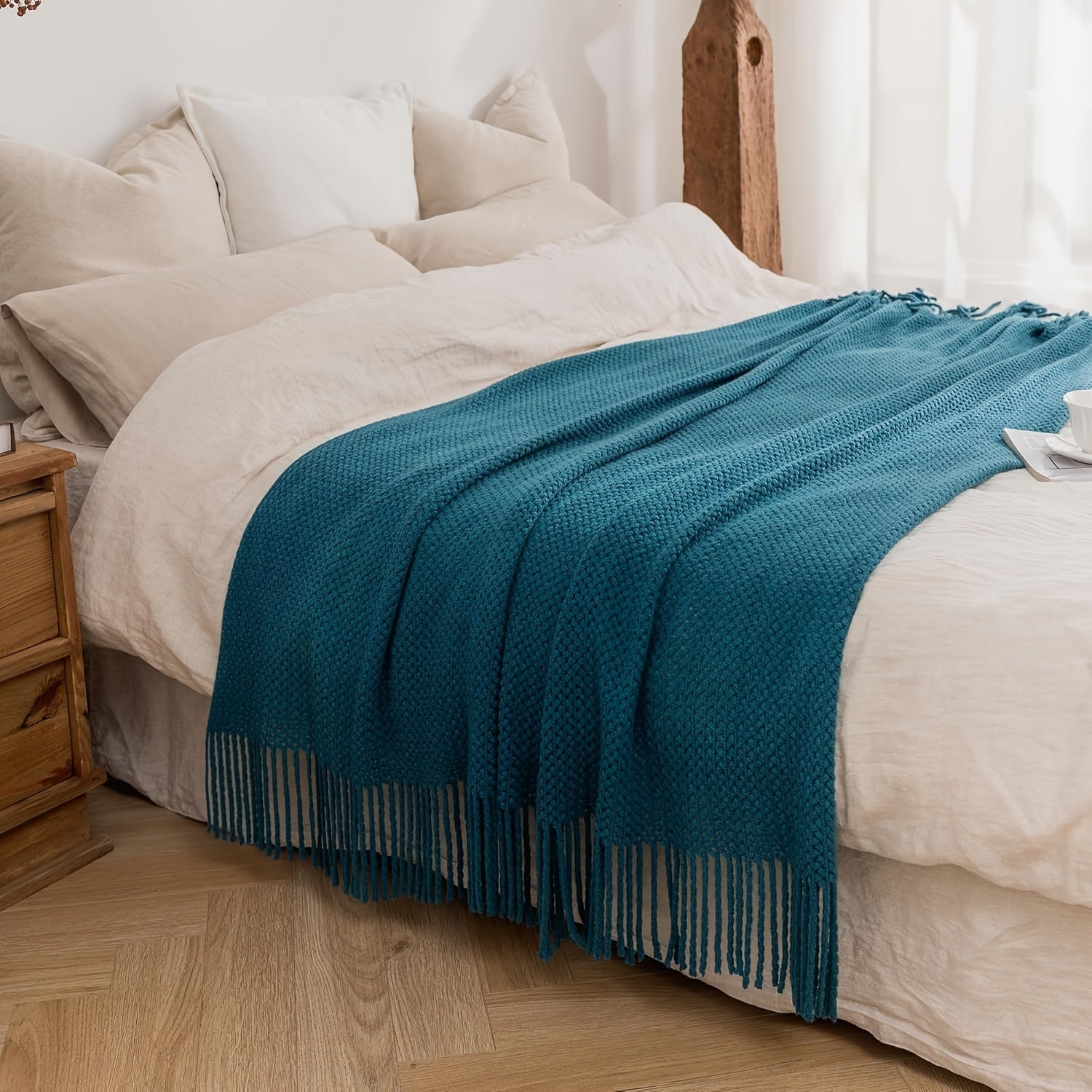 Manta de Punto con Flecos 50x69 Pulgadas, Suave y Ligera