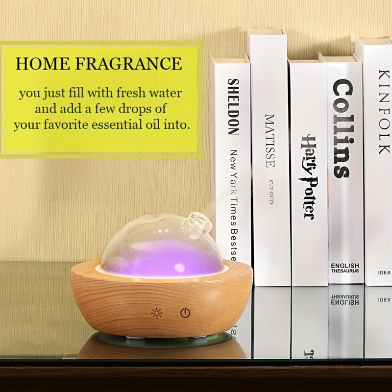 Difusor de Aceites Esenciales de Vidrio con Base de Madera